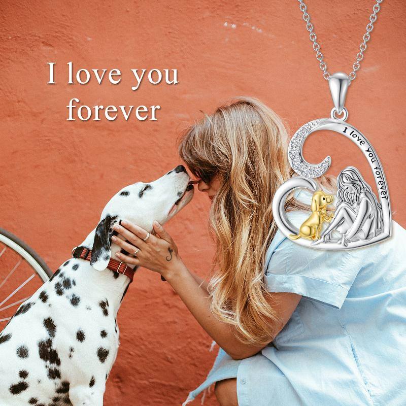 Sterling Silver Dog Necklace with Girl I Love You Forever Puppy Pendant Jewelry Memorial Gifts