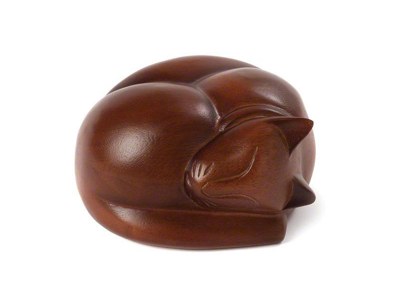 Carved Wooden Sleeping Cat Urns