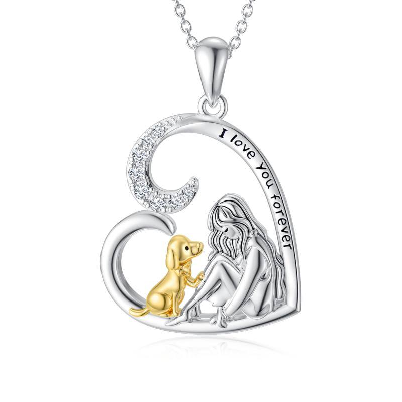 Sterling Silver Dog Necklace with Girl I Love You Forever Puppy Pendant Jewelry Memorial Gifts